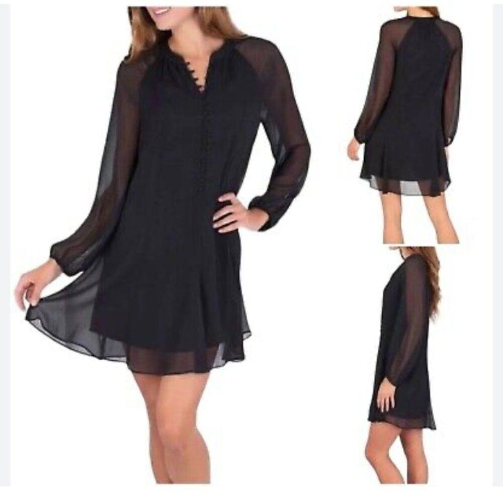 Joie Womens Size M Black Sheer Balloon Sleeve Fit Flare Mini Dress $378